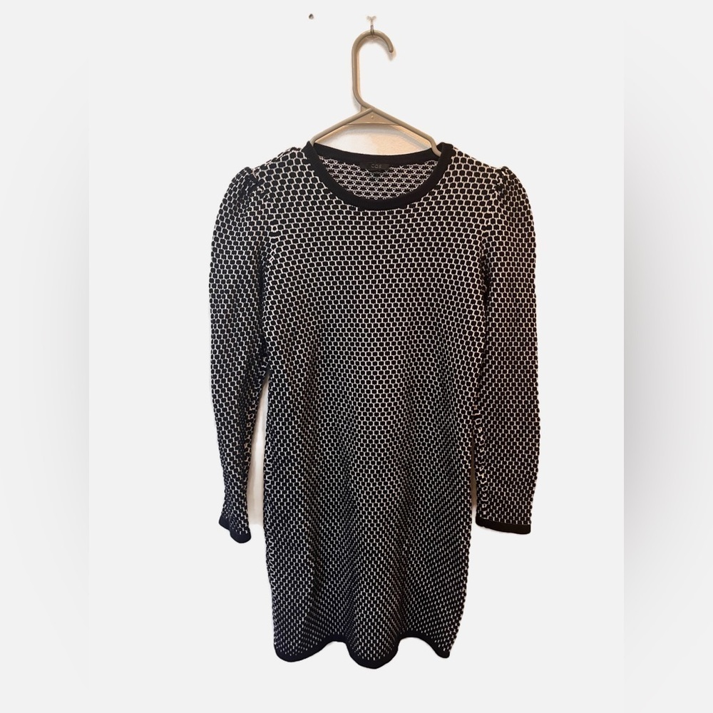 COS Honeycomb Pattern Sweater Dress Black/White Cotton Size XS